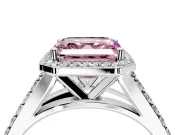 Halo Engagement Ring Setting for Fancy Pink Asscher Cut Center with Narrow Pave Split Shank and Prong Head in Platinum