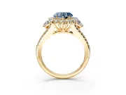 Halo Engagement Ring Setting for Fancy Blue Heart-Shaped Center with Two-Strand Split Shank and Prong Head in Yellow Gold