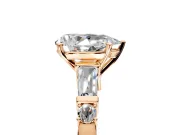 Bar-Set Engagement Ring Setting for Pear-Shaped Center with Tapered Baguette Accents and Prong Head in Rose Gold