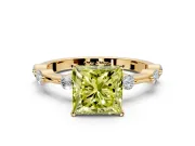 Solitaire Engagement Ring Setting for Fancy Yellow Princess Cut Center with Bezel Station Band and Prong Head in Yellow Gold