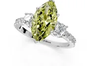 3 Stone Engagement Ring Setting for Fancy Yellow Marquise Center with Round Cut Side Accents and Prong Head in Sterling Silver