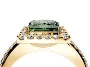 Pave Halo Engagement Ring Setting for Fancy Green Princess Cut Center with Single Row Pave Band and Prong Head in Yellow Gold