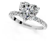 Solitaire Engagement Ring Setting for Heart-Shaped Center with Micro Pave Band and Prong Head in White Gold