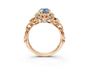 Solitaire Engagement Ring Setting for Fancy Blue Oval Center with Filigree Band and Prong Head in Rose Gold
