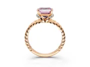 Halo Engagement Ring Setting for Fancy Pink Asscher Cut Center with Rope Twist Split Shank and Prong Head in Rose Gold