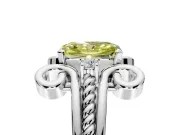 Solitaire Engagement Ring Setting for Fancy Yellow Radiant Cut Center with Twisted Band and Scroll Prong Head in White Gold