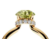 Hidden Halo Engagement Ring Setting for Fancy Yellow Round Cut Center with Plain Rounded Band and Prong Head in Yellow Gold