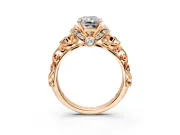 Solitaire Engagement Ring Setting for Radiant Cut Center with Filigree Band and Prong Head in Rose Gold