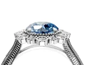 Milgrain Halo Engagement Ring Setting for Fancy Blue Round Cut Center with Bezel Point Accents and Prong Head in Platinum