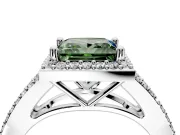 Halo Engagement Ring Setting for Fancy Green Princess Cut Center with Pave Split Shank and Prong Head in Platinum