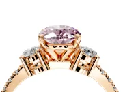3 Stone Engagement Ring Setting for Fancy Pink Oval Center with Round Cut Side Accents and Prong Head in Rose Gold