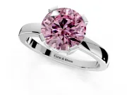 Solitaire Engagement Ring Setting for Fancy Pink Round Cut Center with Plain Band and Flat Tab Prong Head in Platinum