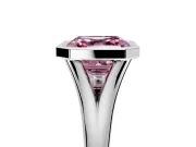 Solitaire Engagement Ring Setting for Fancy Pink Asscher Cut Center with V Split Shank and Bezel Head in Platinum