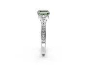 Cluster Engagement Ring Setting for Fancy Green Asscher Cut Center with Bezel Accent Clusters and Prong Head in Platinum