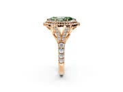 Double Halo Engagement Ring Setting for Fancy Green Marquise Center with Narrow Pave Split Shank and Prong Head in Rose Gold