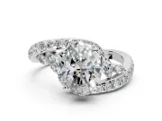 Solitaire Engagement Ring Setting for Oval Center with Pave Bypass Twist Band and Prong Head in White Gold