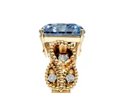 Leaf Engagement Ring Setting for Fancy Blue Princess Cut Center with Milgrain Accent Band and Prong Head in Yellow Gold