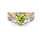 3 Stone Engagement Ring Setting for Fancy Yellow Heart-Shaped Center with Pave Twist Band and Prong Head in Rose Gold
