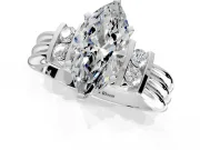 Solitaire Engagement Ring Setting for Marquise Center with Grooved Bar Accent Band and Prong Head in Sterling Silver