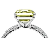 Solitaire Engagement Ring Setting for Fancy Yellow Asscher Cut Center with Domed Multi-Row Pave Band and Prong Head in Sterling Silver