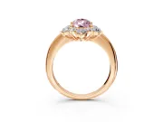 Small-Accent Cluster Halo Engagement Ring Setting for Fancy Pink Pear-Shaped Center with Plain Band and Prong Head in Rose Gold