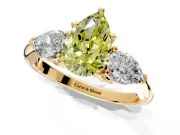 3 Stone Engagement Ring Setting for Fancy Yellow Pear-Shaped Center with Large Pear-Shaped Accents and Prong Head in Yellow Gold