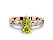 Solitaire Engagement Ring Setting for Fancy Yellow Pear-Shaped Center with Channel Baguette Band and Prong Head in Rose Gold