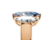 3 Stone Engagement Ring Setting for Fancy Blue Marquise Center with Raised Basket Heads and Prong Head in Rose Gold