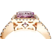 Accent Halo Engagement Ring Setting for Fancy Pink Princess Cut Center with Full-Length Pave Band and Prong Head in Rose Gold