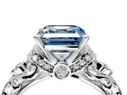 Solitaire Engagement Ring Setting for Fancy Blue Asscher Cut Center with Filigree Band and Prong Head in Platinum