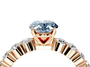 Shared-Prong Engagement Ring Setting for Fancy Blue Oval Center with Graduated Accents and Prong Head in Rose Gold