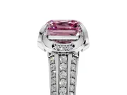 Solitaire Engagement Ring Setting for Fancy Pink Asscher Cut Center with Accented Split Shank and Prong Head in Platinum