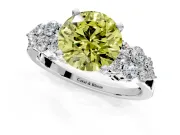 Cluster Engagement Ring Setting for Fancy Yellow Round Cut Center with 2-Row Shoulder Clusters and Prong Head in Platinum