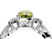 3 Stone Engagement Ring Setting for Fancy Yellow Emerald Cut Center with Pave Split Shank and Prong Head in Platinum