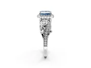 Milgrain Halo Engagement Ring Setting for Fancy Blue Princess Cut Center with Shoulder Bezels and Prong Head in White Gold