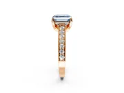 Solitaire Engagement Ring Setting for Fancy Blue Asscher Cut Center with Milgrain-Framed Pave Band and Prong Head in Rose Gold