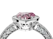 Milgrain Halo Engagement Ring Setting for Fancy Pink Heart-Shaped Center with Wide Pave Band and Prong Head in Sterling Silver