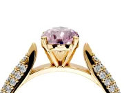 Solitaire Engagement Ring Setting for Fancy Pink Pear-Shaped Center with Multi-Row Accents and Prong Head in Yellow Gold