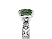 Solitaire Engagement Ring Setting for Fancy Green Cushion Cut Center with XO Engraved Band and Prong Head in Platinum