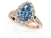 Floral Halo Engagement Ring Setting for Fancy Blue Pear-Shaped Center with Large Halo Accents and Prong Head in Rose Gold