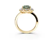 Floral Halo Engagement Ring Setting for Fancy Green Princess Cut Center with Pave Accents and Prong Head in Yellow Gold