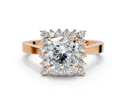 Starburst Halo Engagement Ring Setting for Cushion Cut Center with Flat Cathedral Band and Prong Head in Rose Gold