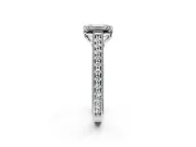 Solitaire Engagement Ring Setting for Emerald Cut Center with Engraved Pave Band and Prong Head in Platinum