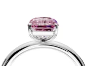 Low-Set Solitaire Engagement Ring Setting for Fancy Pink Radiant Cut Center with Thin Plain Band and Prong Head in White Gold