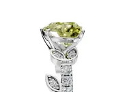 Leaf Motif Engagement Ring Setting for Fancy Yellow Heart-Shaped Center with Pave Band and Prong Head in Platinum
