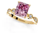 Solitaire Engagement Ring Setting for Fancy Pink Radiant Cut Center with Milgrain Bezel Accents and Prong Head in Yellow Gold