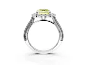 Milgrain Halo Engagement Ring Setting for Fancy Yellow Asscher Cut Center with Bezel Point Accents and Prong Head in Platinum