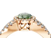 Halo Engagement Ring Setting for Fancy Green Pear-Shaped Center with Wide-Open Pave Split Shank and Prong Head in Rose Gold