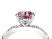 Solitaire Engagement Ring Setting for Fancy Pink Round Cut Center with Milgrain-Edged Pave Band and Prong Head in Sterling Silver