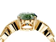 Leaf Engagement Ring Setting for Fancy Green Oval Center with Milgrain Accent Band and Prong Head in Yellow Gold